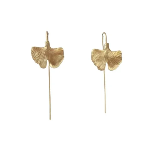 Rose gold ginkgo earrings NEW - Picture 2 of 4